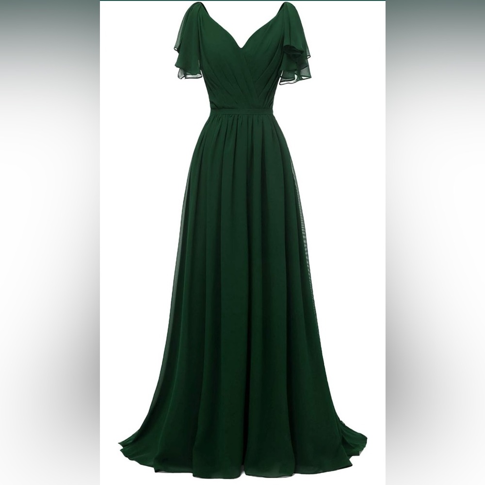 Ruffle Sleeves V-Neck Chiffon Long Formal dress